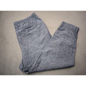 LLBean Women 18 Reg Blue Premium Linen Pull On Ankle Pants Elastic Waist